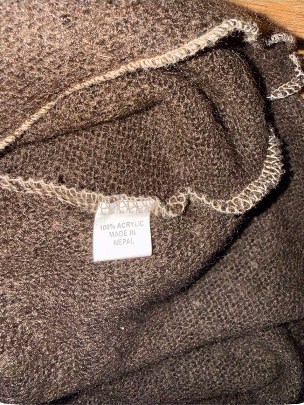 Avatar Acrylic Knit Poncho cream & brown One Size - Picture 6 of 6